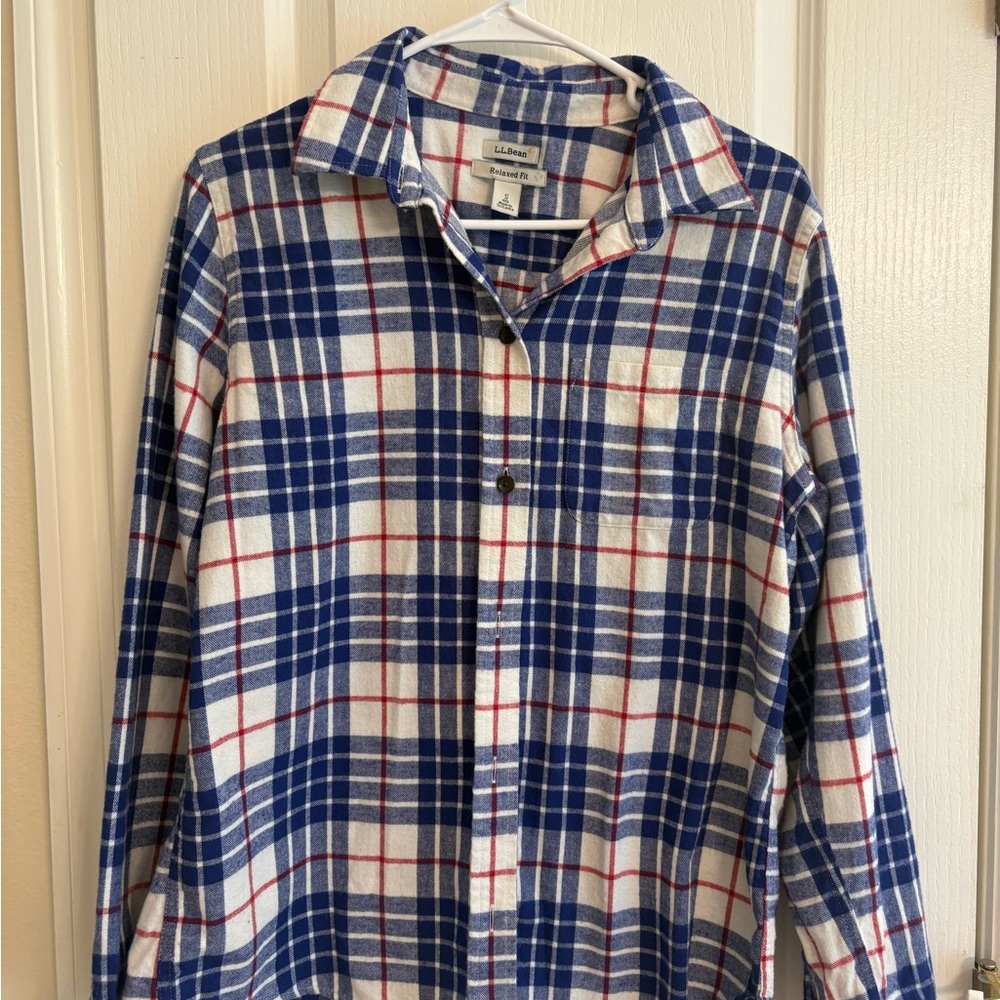 L.L. Bean Men's Blue and White Plaid Shirt